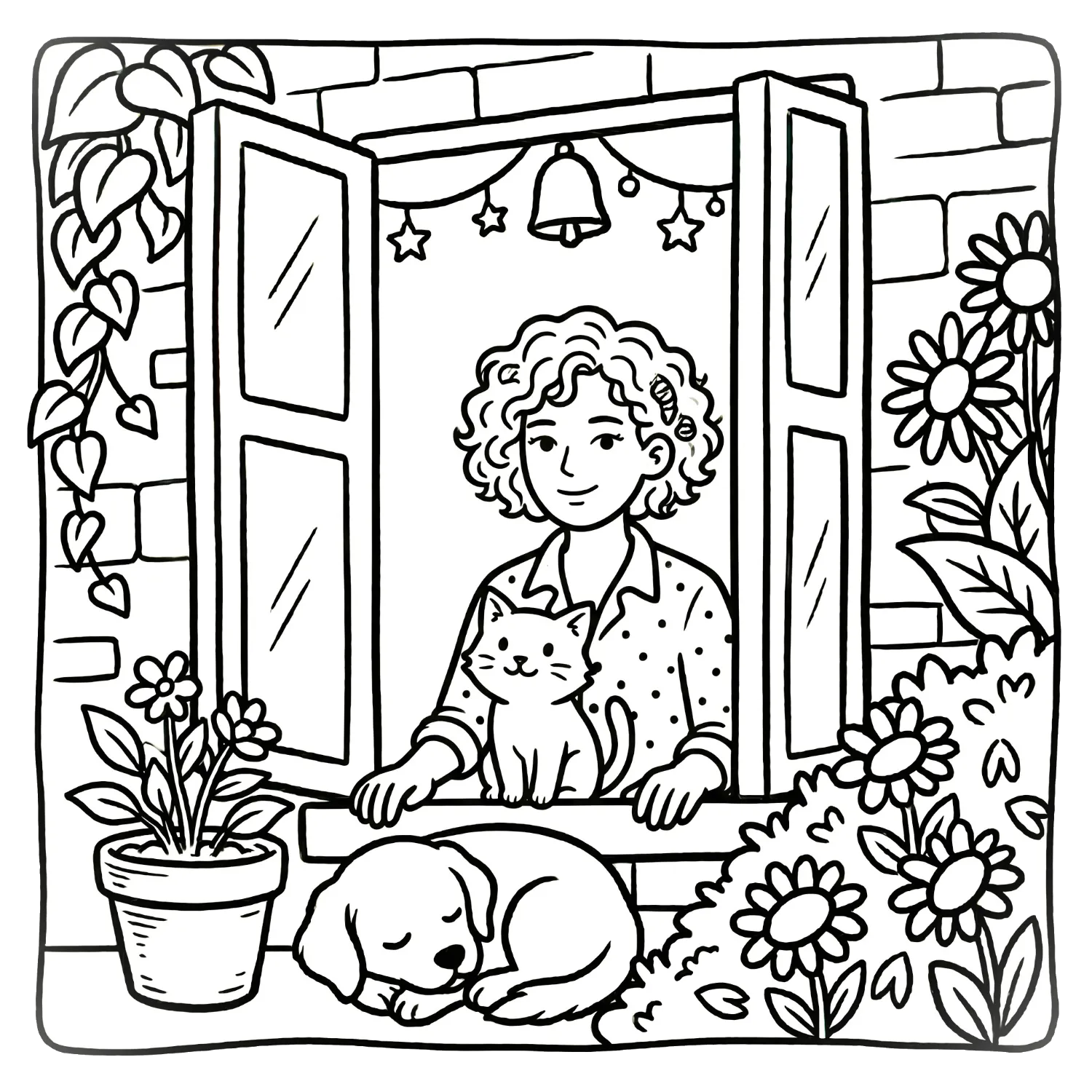 Girl in Window Outline